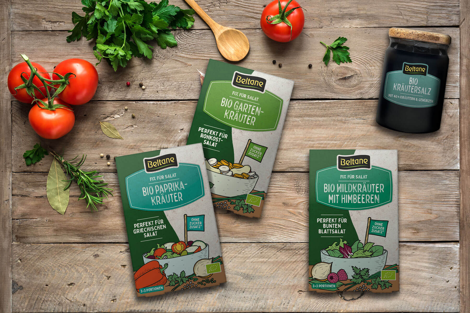 Beltane Naturkost - Fix für Salat - Verpackungsdesign by VIERPUNKT GmbH